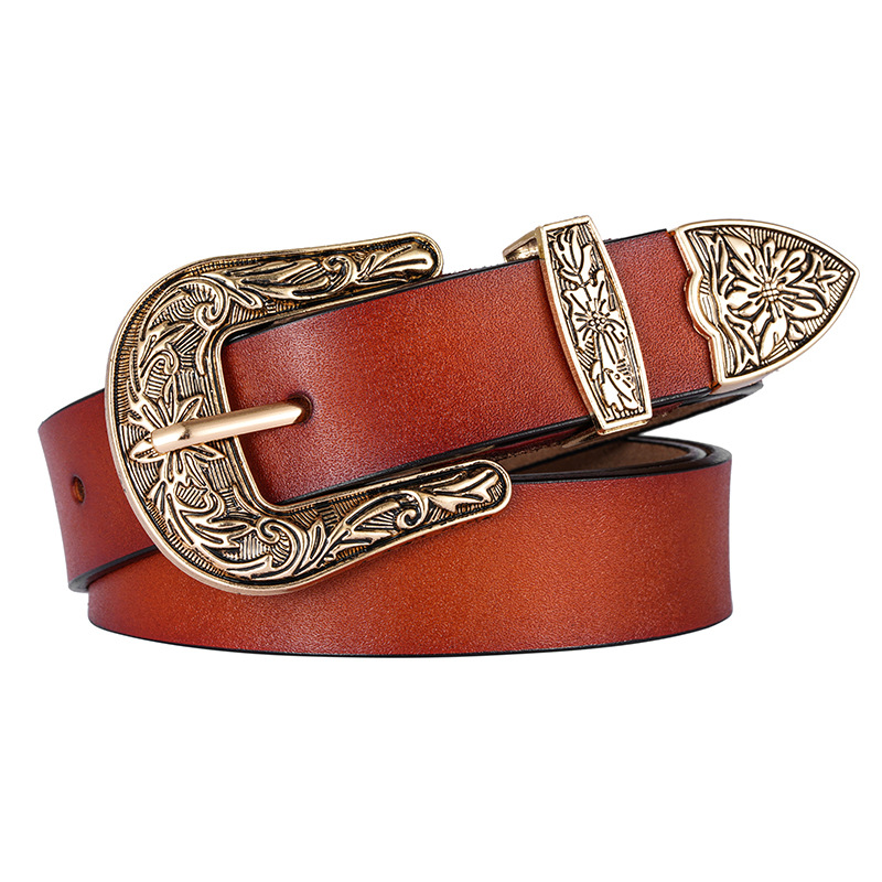 Spot on sale Women's Vintage Western Denim Belt with Genuine Cowhide Leather for Overcoat Custom Logo Ladies' Fashion belt