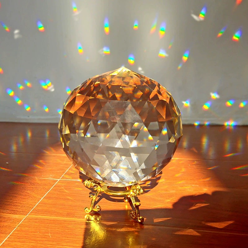 MH-SJ0102 K9 Crystal Multi cut Ball Home Decoration Geometry Desktop Living Room Circular Decoration Rainbow Manufacturing Ball