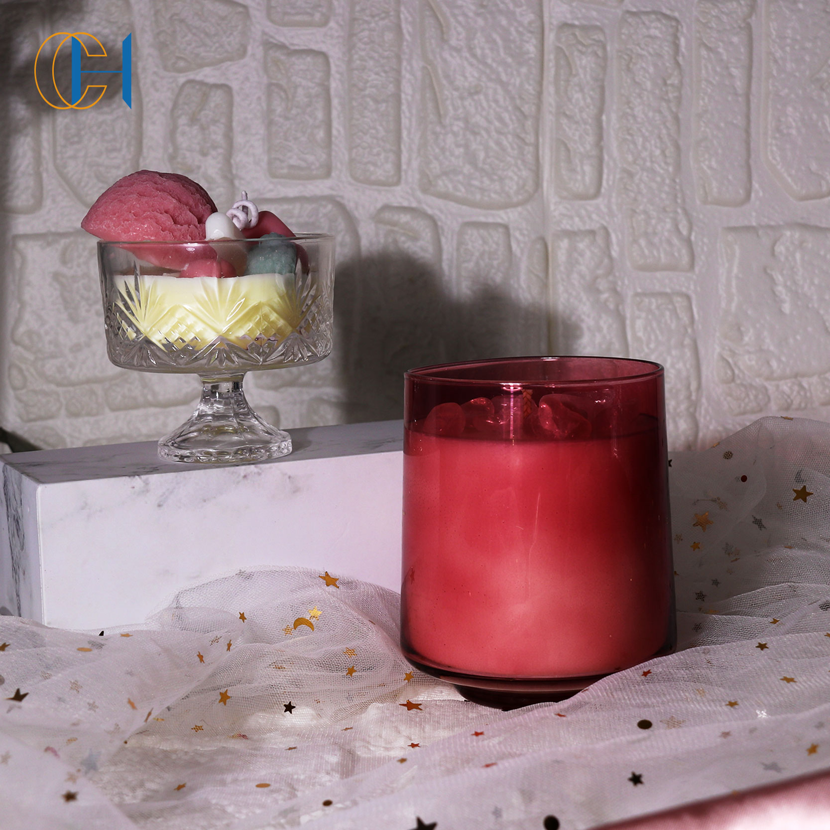 Manufacture Price Decorative Glass Jar Wholesale Marble Stone Candle Jars with Lid