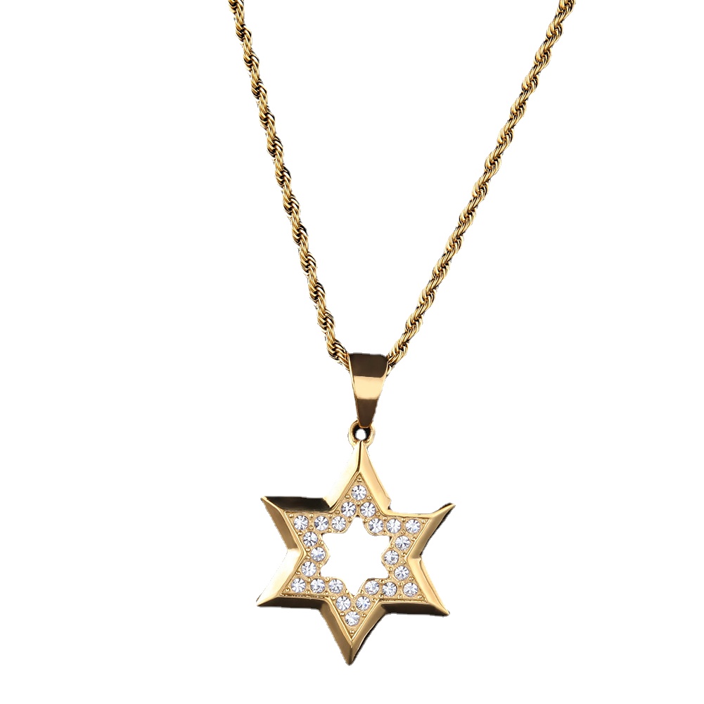 2021 new arrival high quality fashion jewelry Star of David Pendant necklace brass 18k gold plating Hip-Hop style necklace
