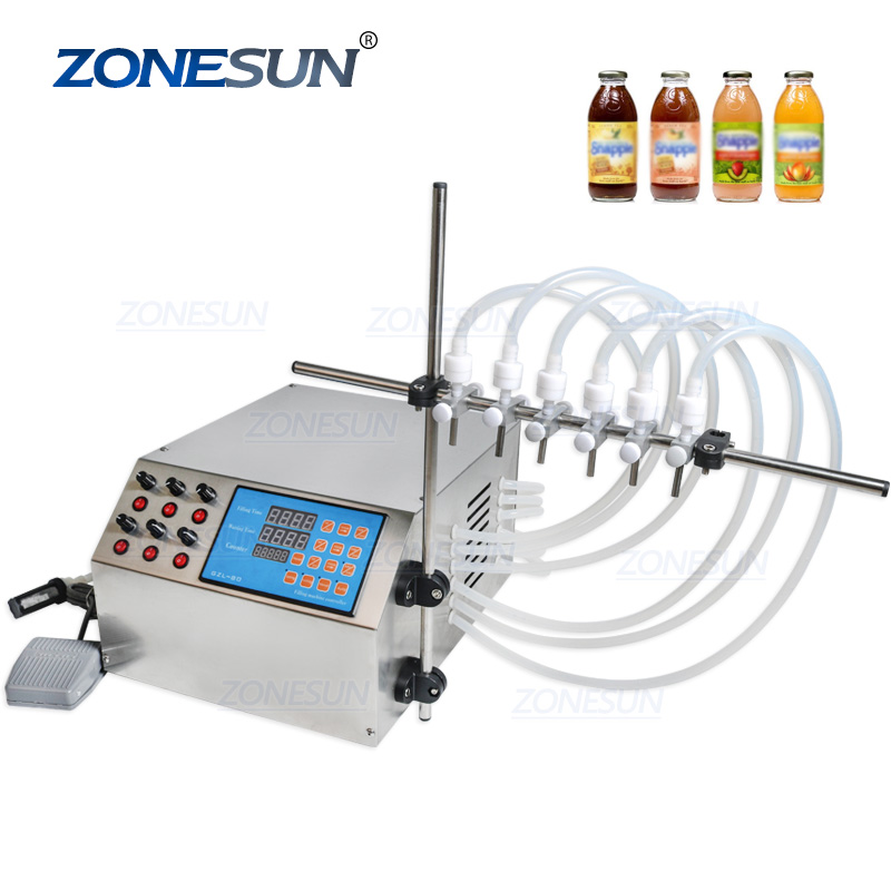 ZONESUN, 6 головок, полуавтоматический диафрагменный насос, разливочная машина для жидкости, духов, воды, сока, эфирного масла