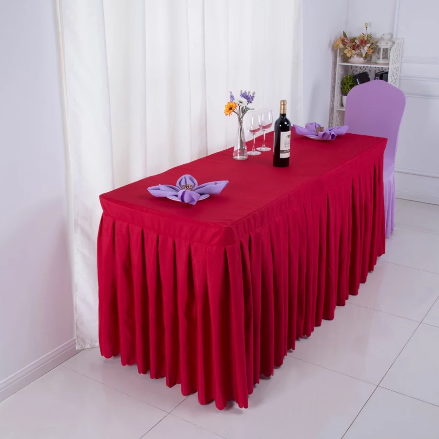 Factory Custom Pleat 100% Polyester Table Skirt Catering Banquet Wedding Table Skirting Designs
