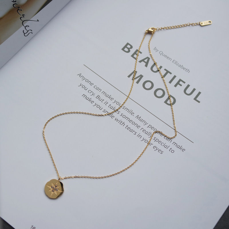 Byken Fashion Women'sJewelry 18K Gold Plated Stainless Steel Six Pointed North Star Pendant Necklace Collier
