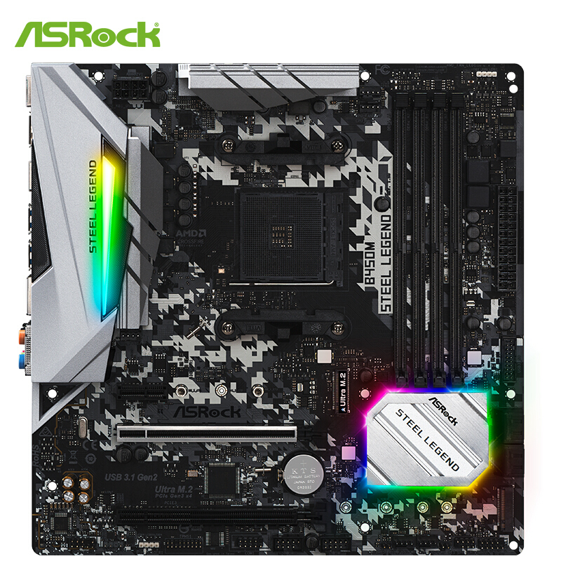 ASRock B450M Steel Legend AM4 AMD Promontory B450 SATA 6 ГБ/сек. USB 3,1 Micro ATX AMD Материнская плата