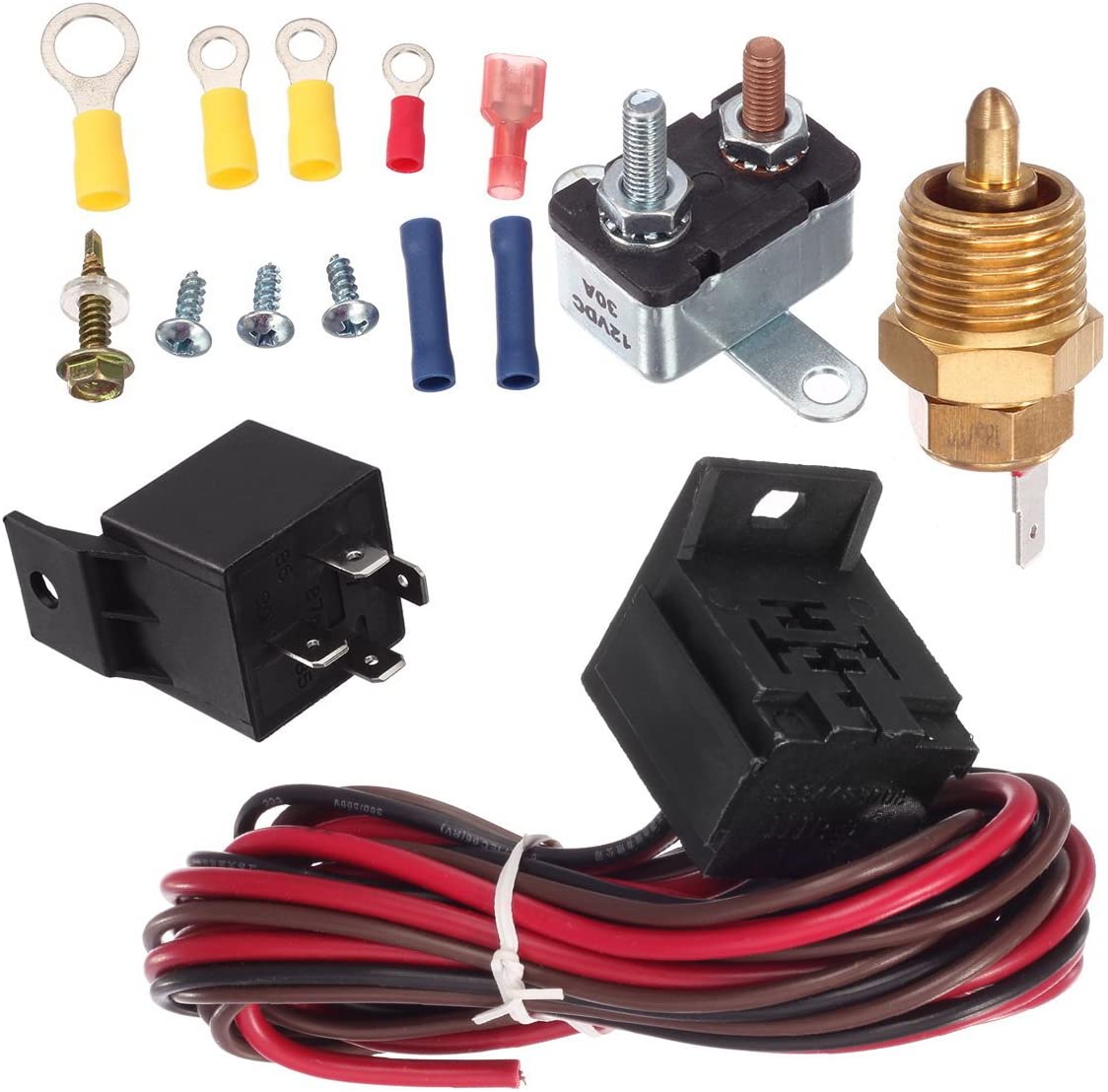 Auto parts 175-185 Degree Electric Cooling Fan Thermostat Kit Temp Sensor Temperature Switch 40 50 60 amp RELAY KIT