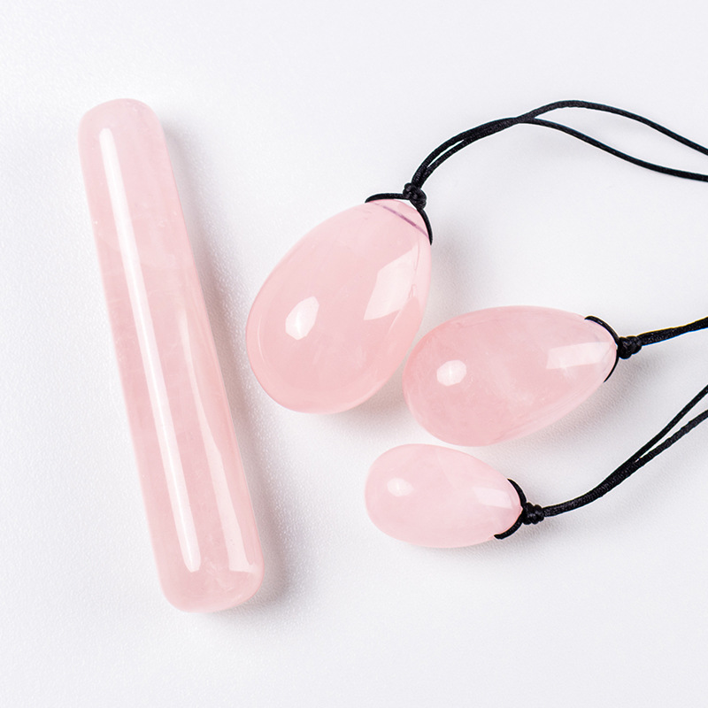 Gia Сертифицированный Пользовательский логотип 3 размера Аметист Розовая роза кварц Вибрационный нефритовый Йони массаж яйца веревка для женщин