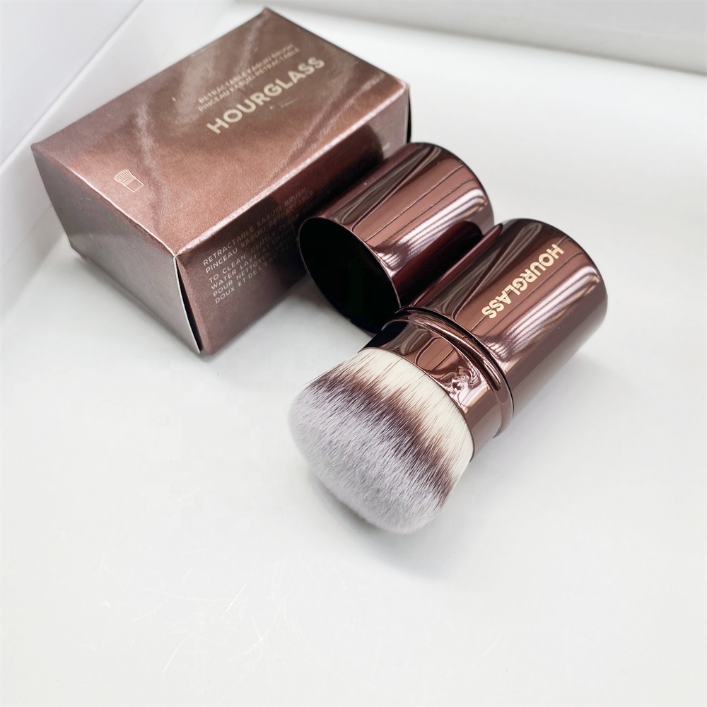hourglass Retractable Kabuki Makeup Brush Dense Synthetic Hair Short Travel-Size Foundation Powder Contour Beauty Cosmetic Brush