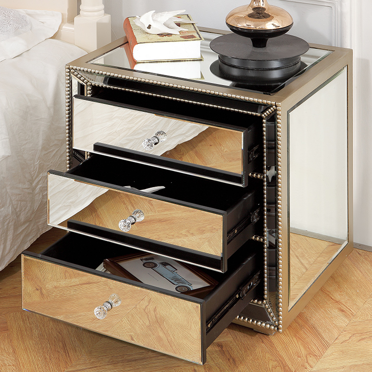 European new classic bedside vanity table with mirror nightstand side table mirrored bedside tables