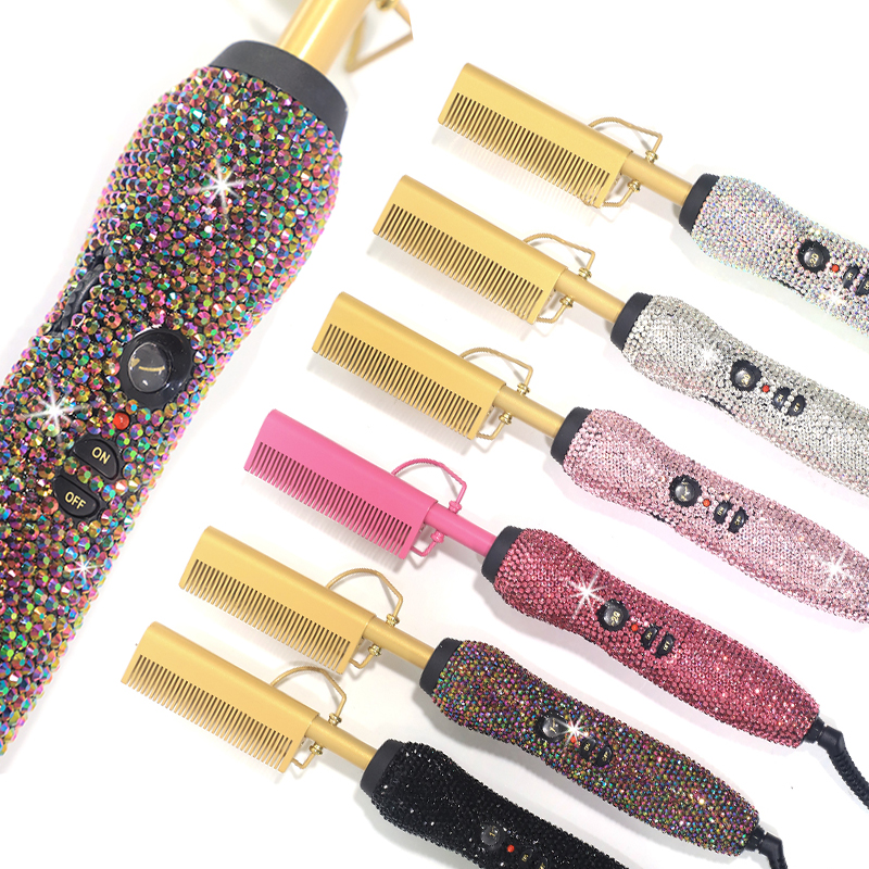 30% OFF Пользовательский ярлык 500 градусов Bling hotcombs поставщика со стразами; Цвет черный, розовый бриллиант, выпрямитель для волос, электрический Горячая расческа