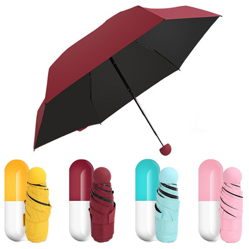 Uv Blocker Small Capsule 5 Folding Umbrella Bottle Mini Custom Designs Logo Fashionable Cute Sunshade Umbrellas