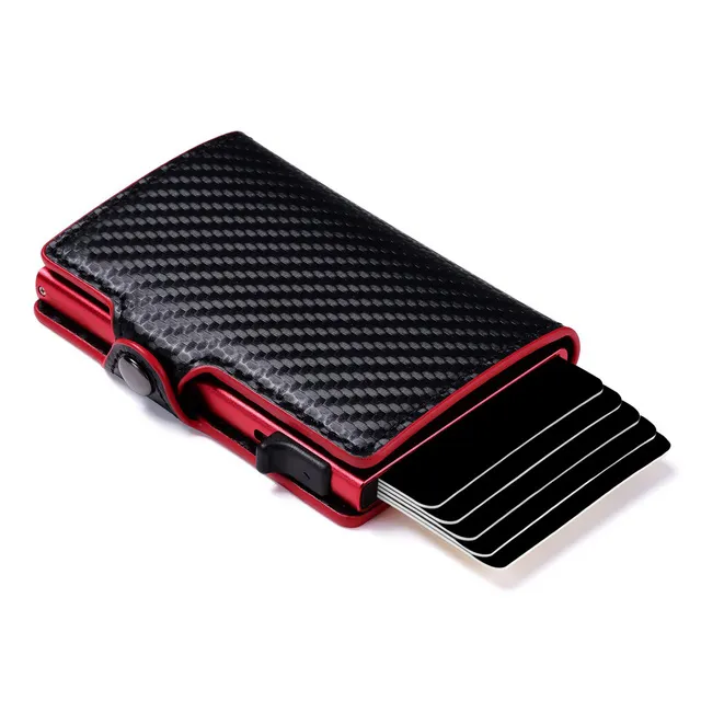 High quality modern carbon fiber leather wallet small card holder rfid pop up wallet for men