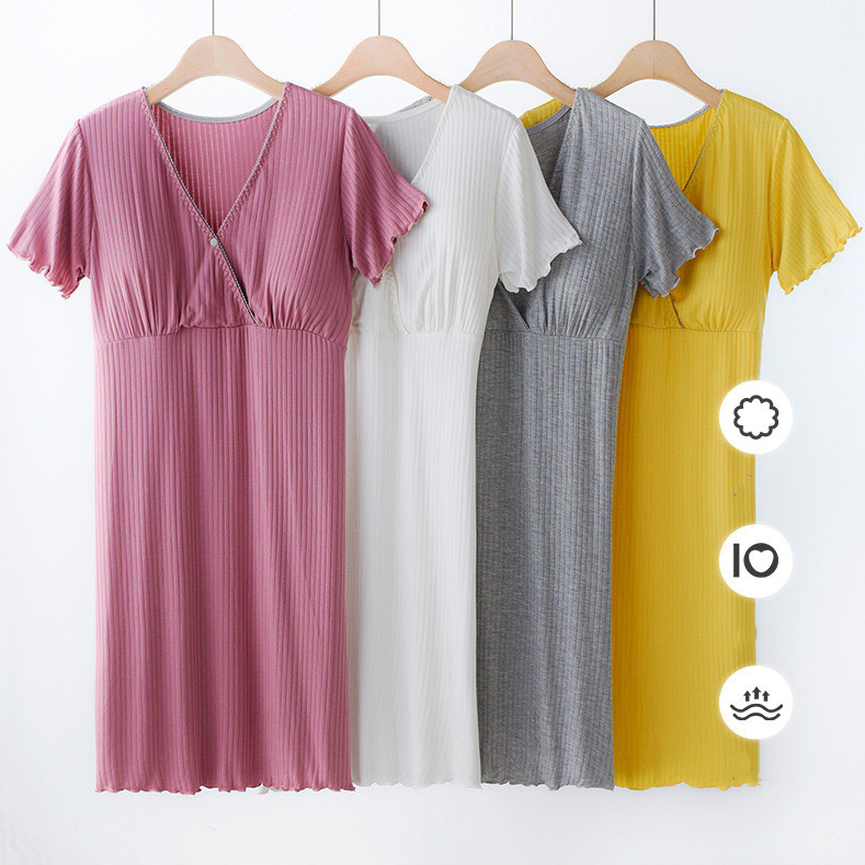Women's Nursing Nightgown Labor Delivery Gown Hospital Maternity Sleepwear Breastfeeding Night Dress