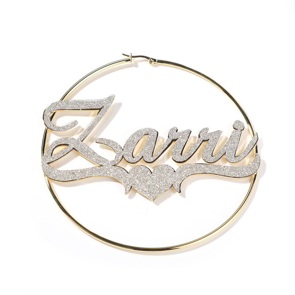 Wholesale Designer Inspired Custom Name Glitter 18K Gold Plated Stainless Steel Waterproof Large Huggie Hoop Earrings