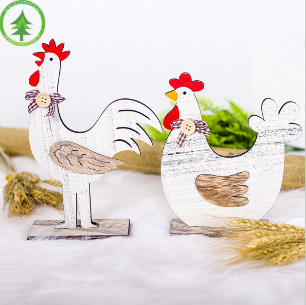 Пасхальные деревянные петухи и курица, 2 шт., настольное украшение, милые пасхальные деревянные крафтовые украшения для подарка