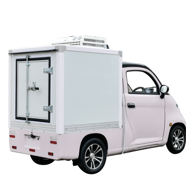 The long range 5000w 60km/h mini portable car with fridge 72V 230ah car refrigerator freezer for last mile delivery