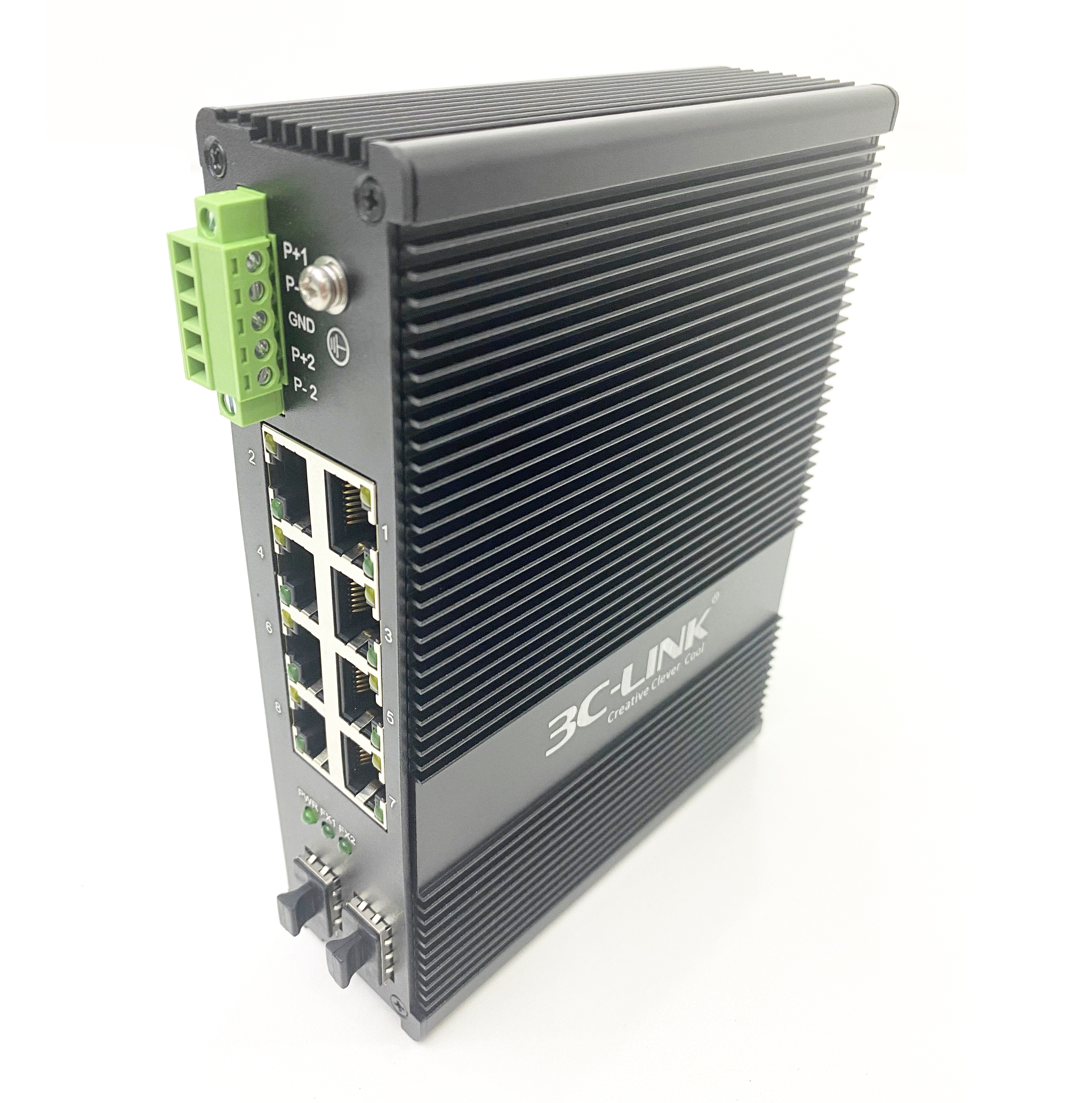 Промышленный коммутатор с 2 слотами GE SFP + 8 10/100/1000 м POE cctv Реверсивный волоконно-оптический коммутатор poe