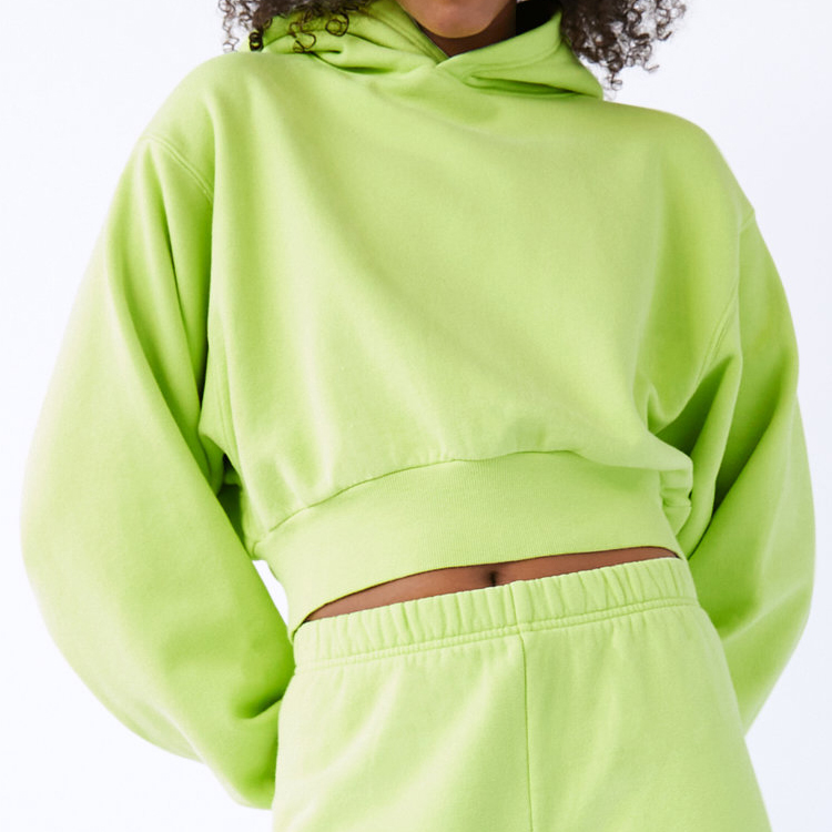 Custom Solid Fleece Long Sleeve Ladies Women Crop Top Pullover Sweatshirt Hoodies For Women