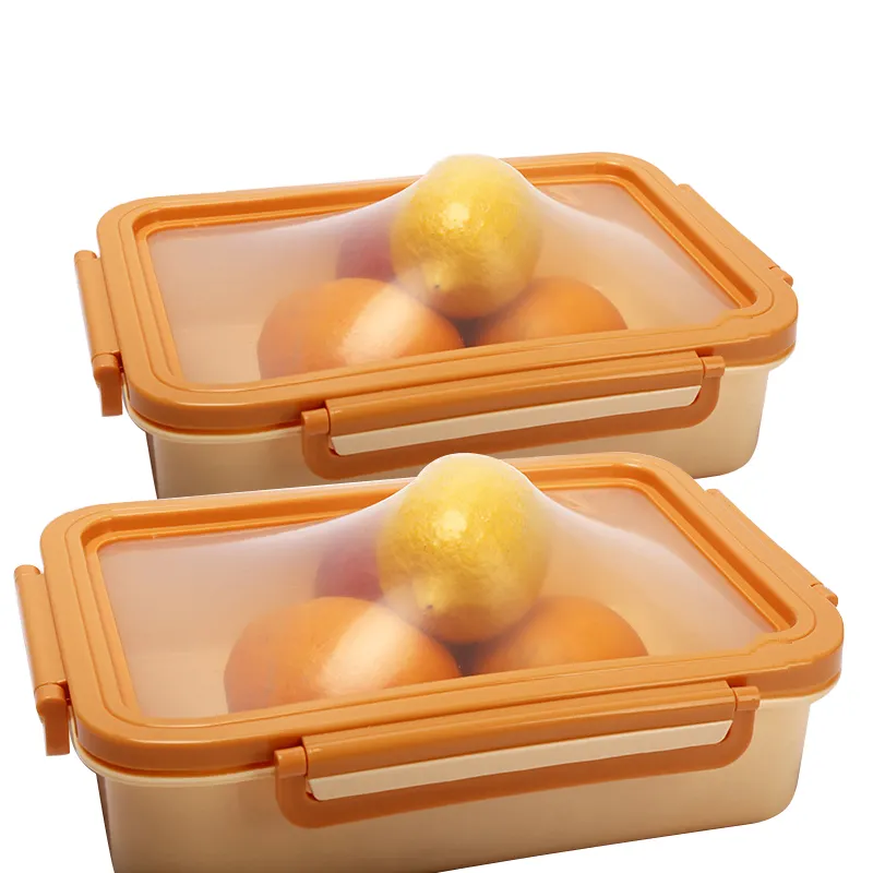 Kitchen rice storage food containers box rectangle food storage container silicone lunch box with stretch lid of silicone