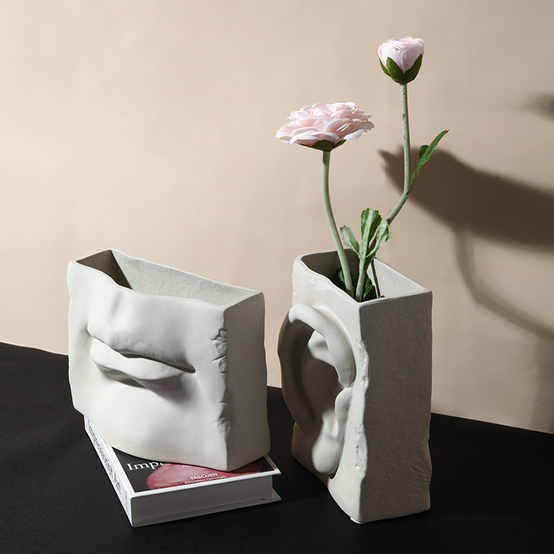 Customized high-quality abstract facial features human face flower ceramic art decoration vase