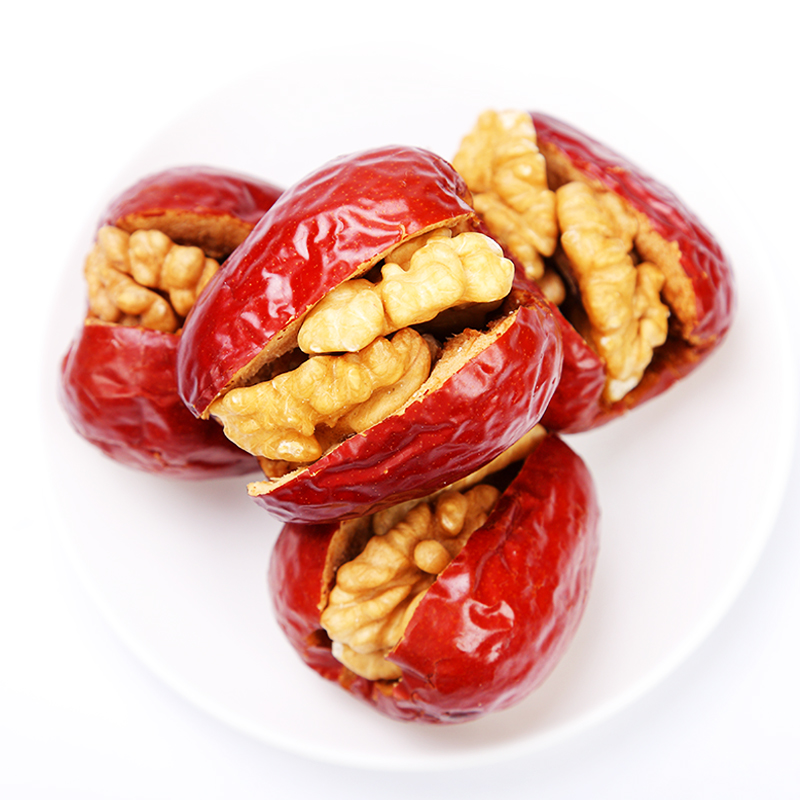 Wholesale Chinese Red dates with walnut kernel Xinjiang Hotan jumbo size jujube healthy snacks