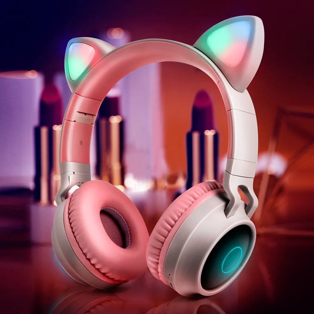Amazon Cute Cat Ear Wireless LED headphone bluetooth headsets music
