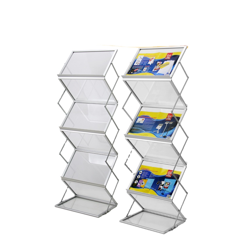Folding Magazine Brochure Floor Stand Rack Movable Newspaper Shelf Display Stand