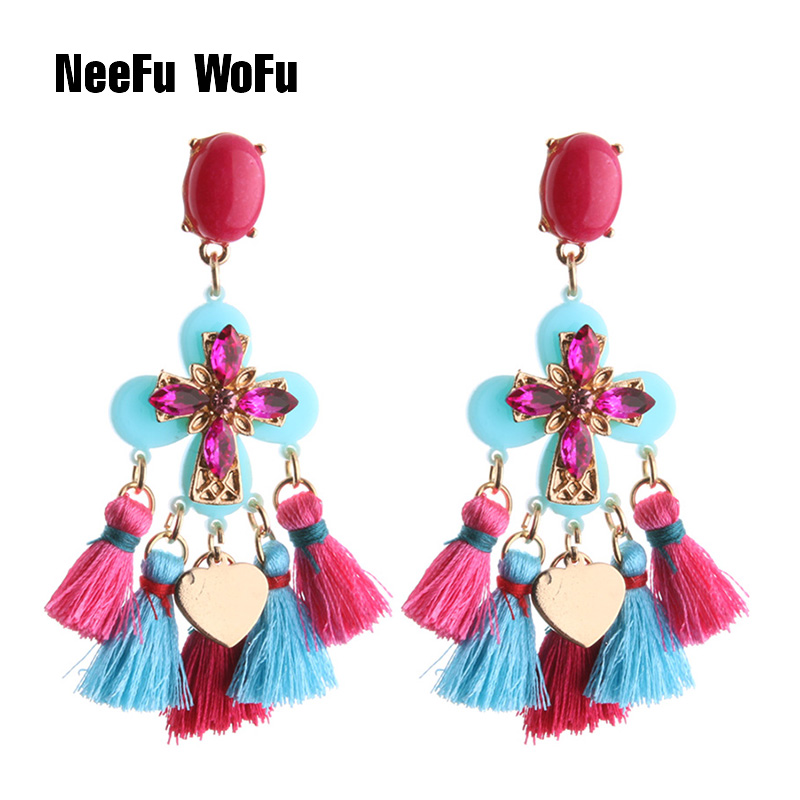 NeeFu WoFu Drop Stone Earring Natural Charm Earrings Fashion Tassel Long Dangle Large Clover Brinco Oorbellen Jewelry Wholesale