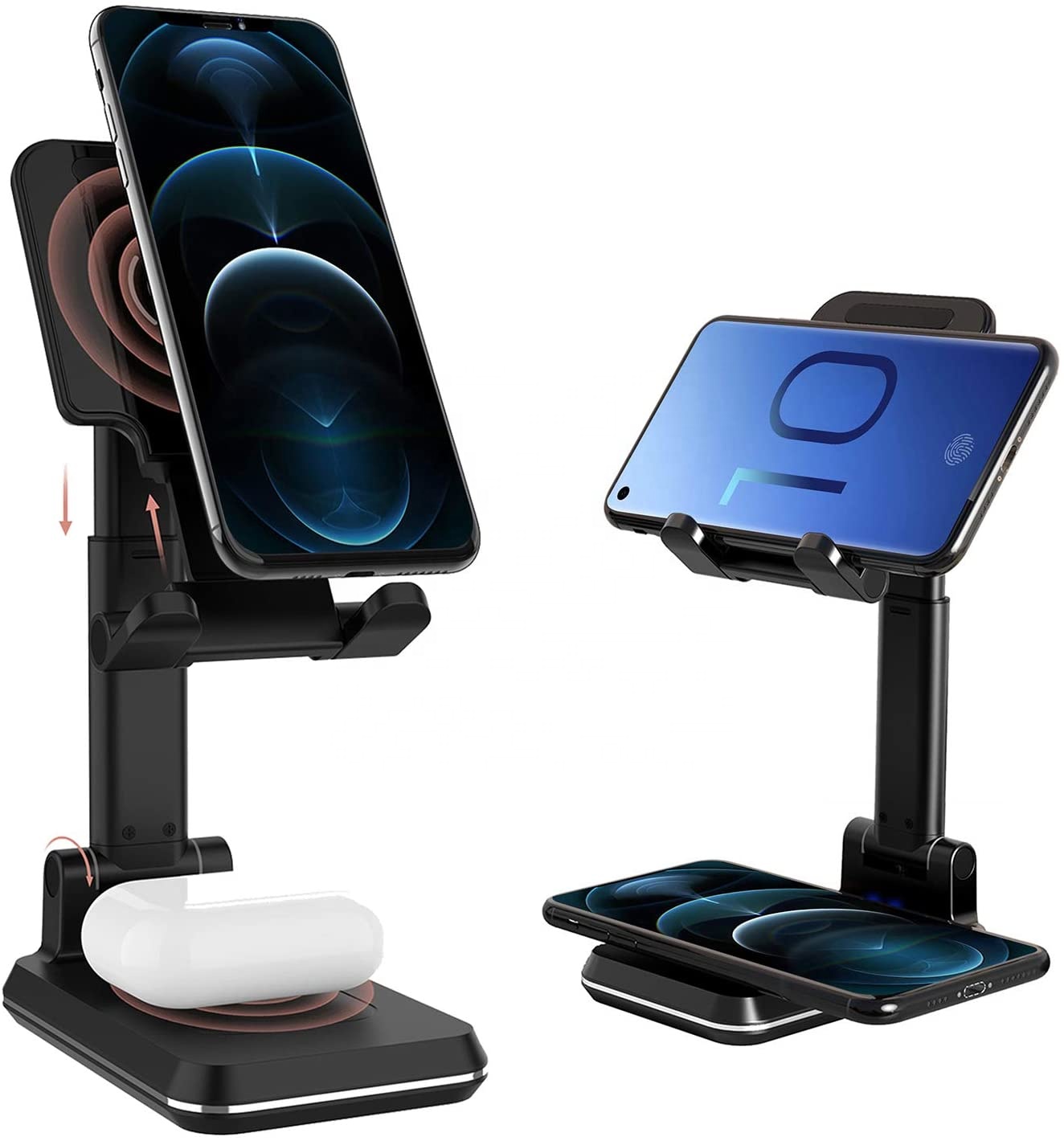 10W 15W Oem Foldable Wireless Phone Charger Portable Mobile Phone Holders 2 In 1 Phone Holder Multifunction Wireless Charger