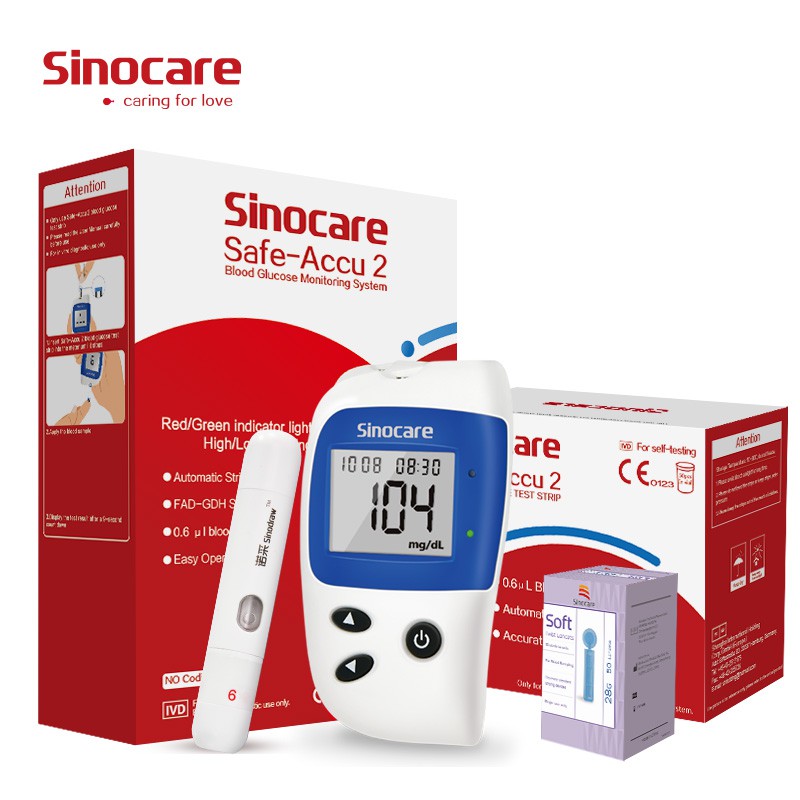 Sinocare Digital Glucometer Glucose Meter Device Blood Glucose Monitor With Free 100 Test Strips