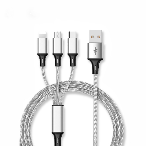 Нейлоновый Плетеный многоголовый дешевый USB-кабель зарядное устройство для мобильного телефона 3 в 1 USB-кабель с 3 головками