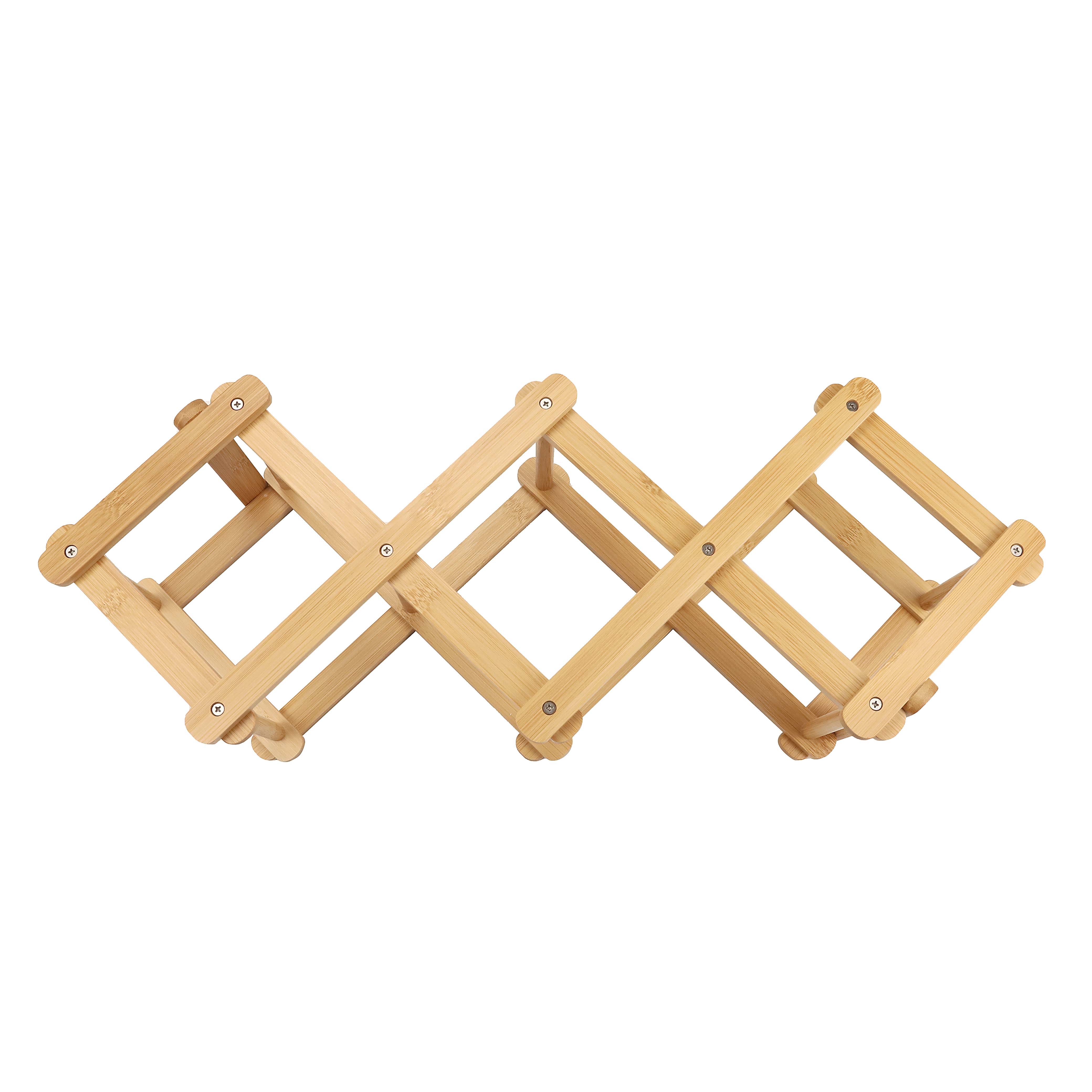 Natural bamboo wooden red wine rack fodable storage organizer holder stand freestanding display 5 bottles
