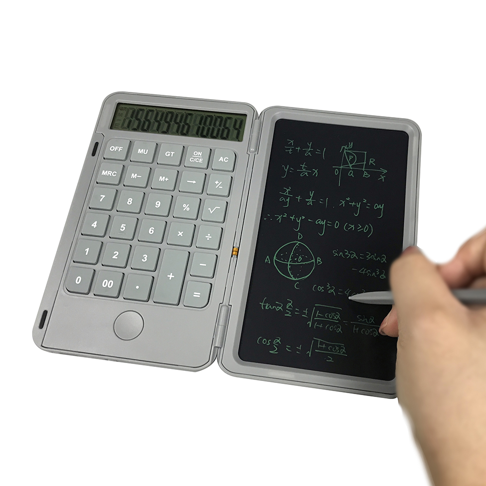 Handheld Calculator Portable with Tablet LCD Display Sensitive Button Standard Function Desktop Calculator 12 Digit Black Grey