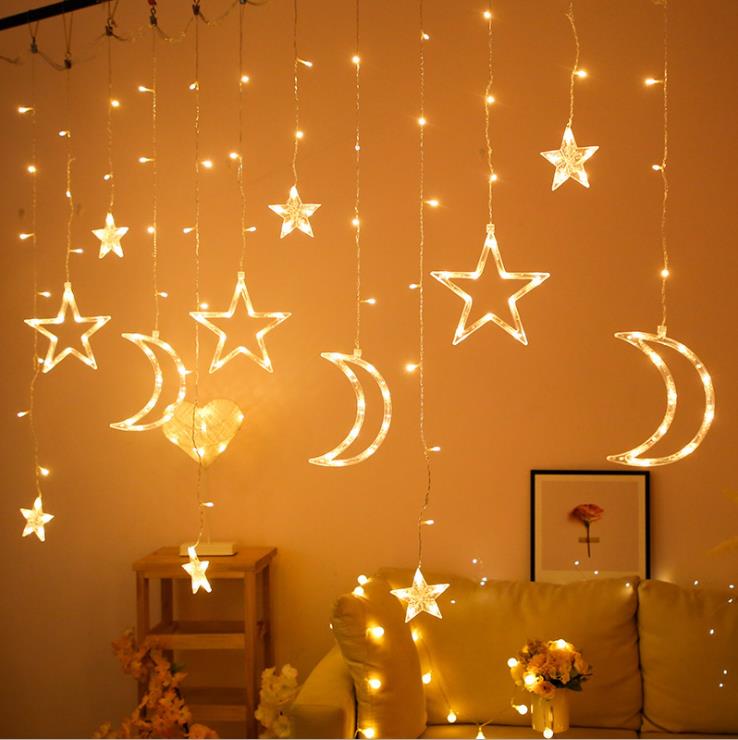 Festival Decoration Waterproof Customizable Solar Powered Star And Moon Shape LED String Lights