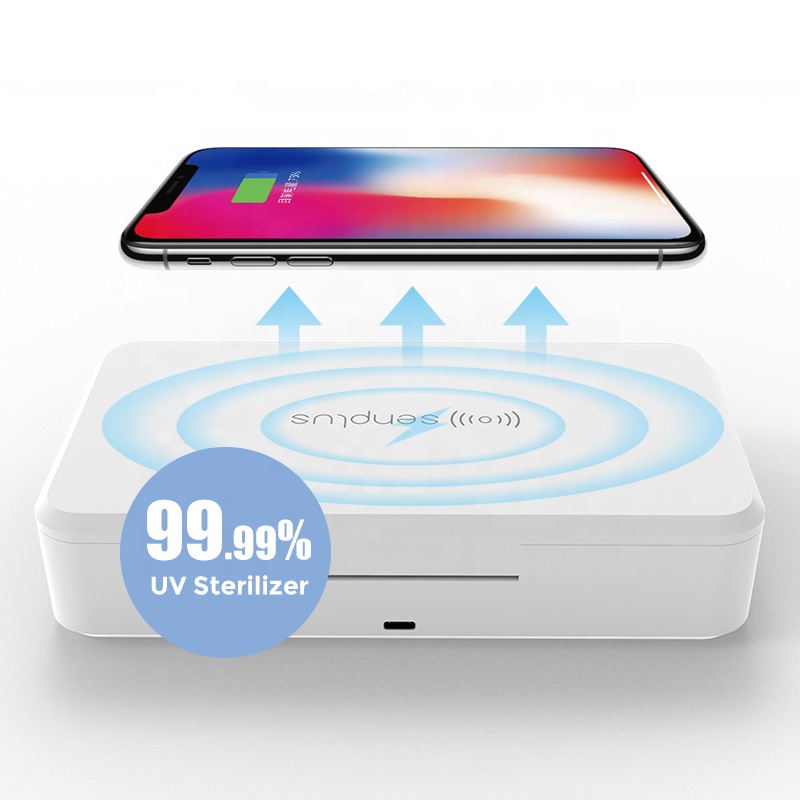 DDP дешевая офисная настольная 99.99% UVC дезинфекция бактерицидная лампа USB 15 Вт Беспроводная Быстрая зарядка УФ стерилизатор коробка для сотового телефона
