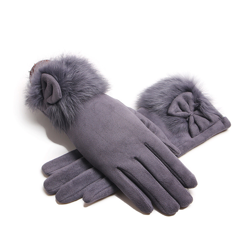 Winter Female Suede Wrist Mitten Women Thick Plus Plush Windproof Warm Touch Screen Driving Gloves