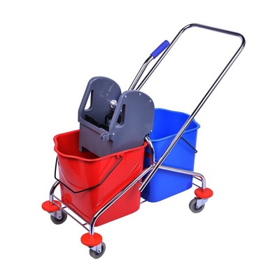 Commercial Plastic Double Mop Bucket With Side-Press Wringer Combo On Wheels