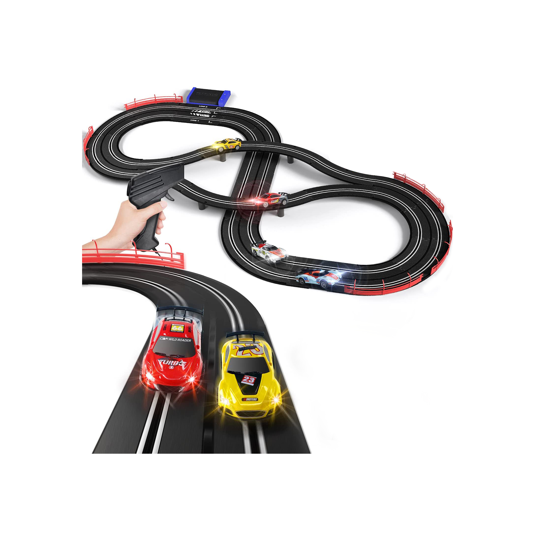 Electric Racing Tracks for Boys and Kids Including 2 Slot Cars 1:43 Scale with Headlights and Dual Racing, Race Car Track Sets