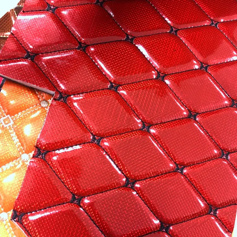 3 D effect PVC leather quilted fabric for car seat and car floor