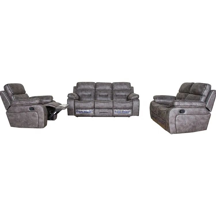 Wholesale fauteuil canape salon luxe modern Comfortable Livingroom 3 2 1 Seat Gray Soft Fabric Manual Recliner Sofa Set