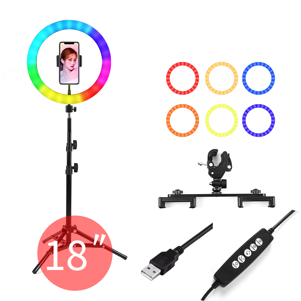 Tianmei 18 дюймов 45 см 220V Европейским сертификатом соответствия многоцветный Ringlight вспышка для видео с регулируемой яркостью LED RGB световое кольцо с 2,1 м штатив-Трипод стойка