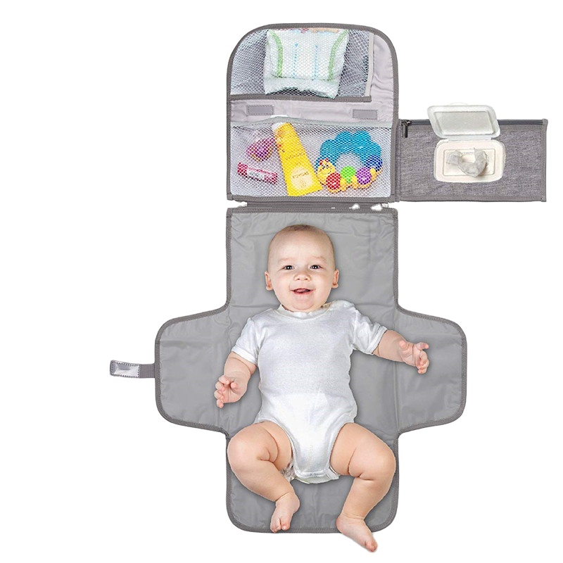 Custom Mummy Gray Baby Diaper Changing Pad Portable Changing Clutch Bag Pad Travel Diaper Bag With Changing Mat