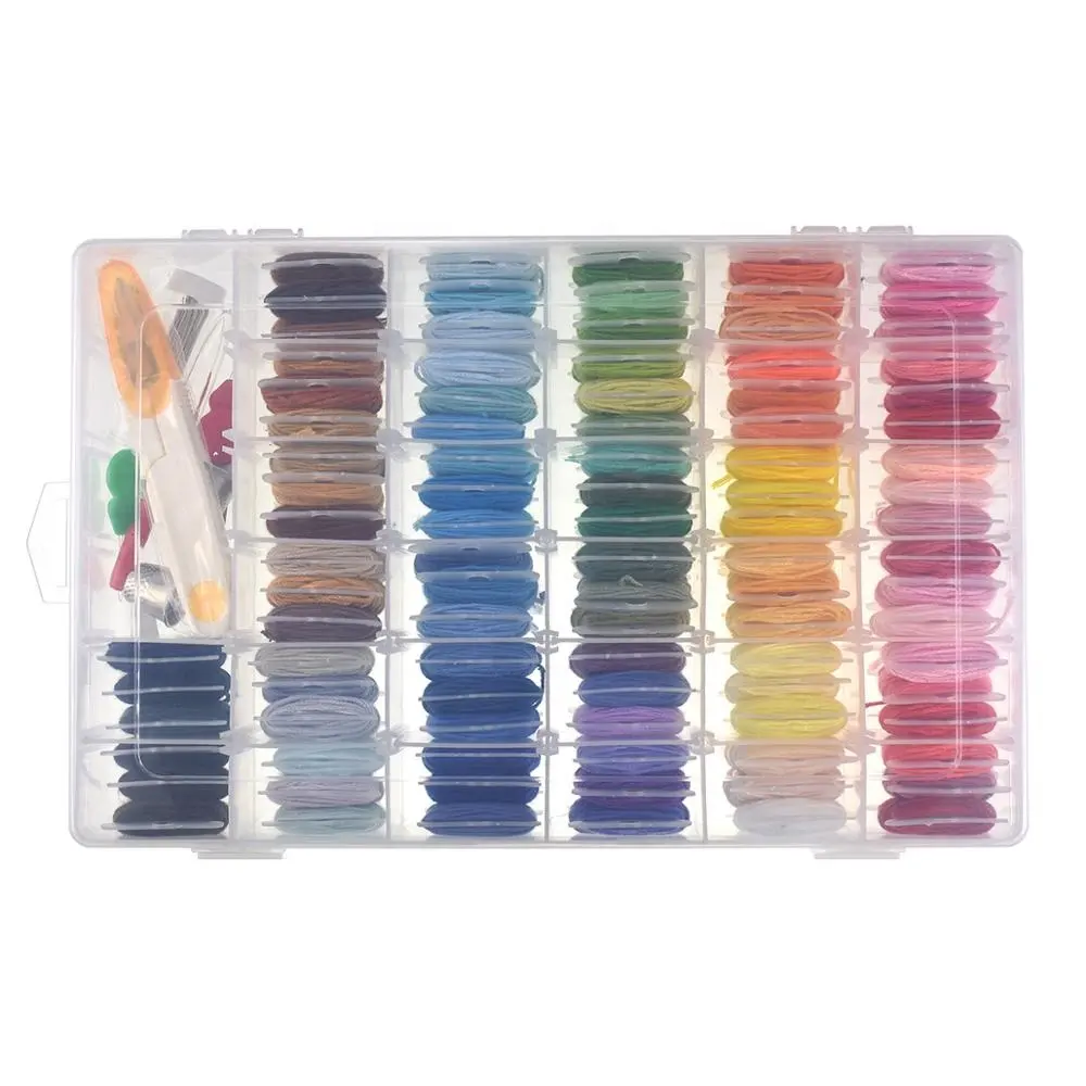 Embroidery Floss Stitch Kit Plastic Organizer Bobbins Embroidery Thread Suit Sewing Tools Kit Storage 100 Colors Cotton 50 Sets