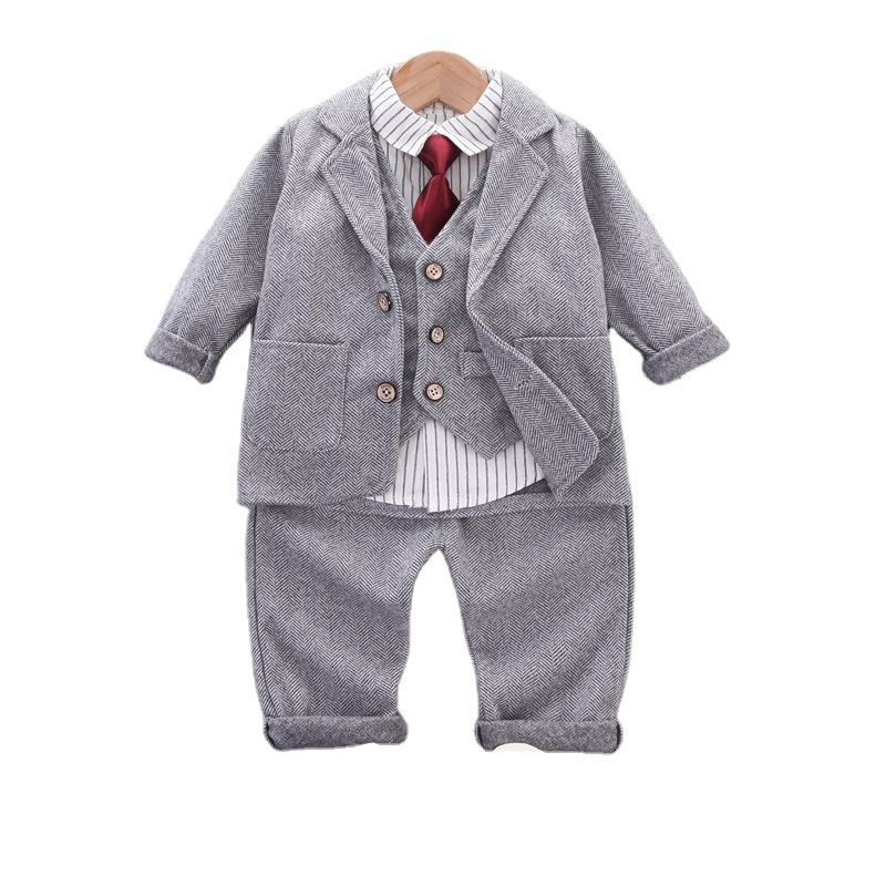Factory price Baby Boys bow tie gentlemanly clothing winter boys long sleeved pants four piece set children's suit set