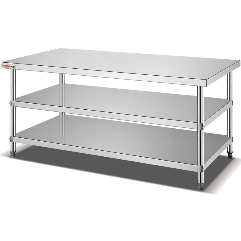 Wholesale Custom Stainless steel Pizza Milk Tea 3 Tier Work Table Bench Heavy Duty Metal Industrial Food Prepare Metal Worktable