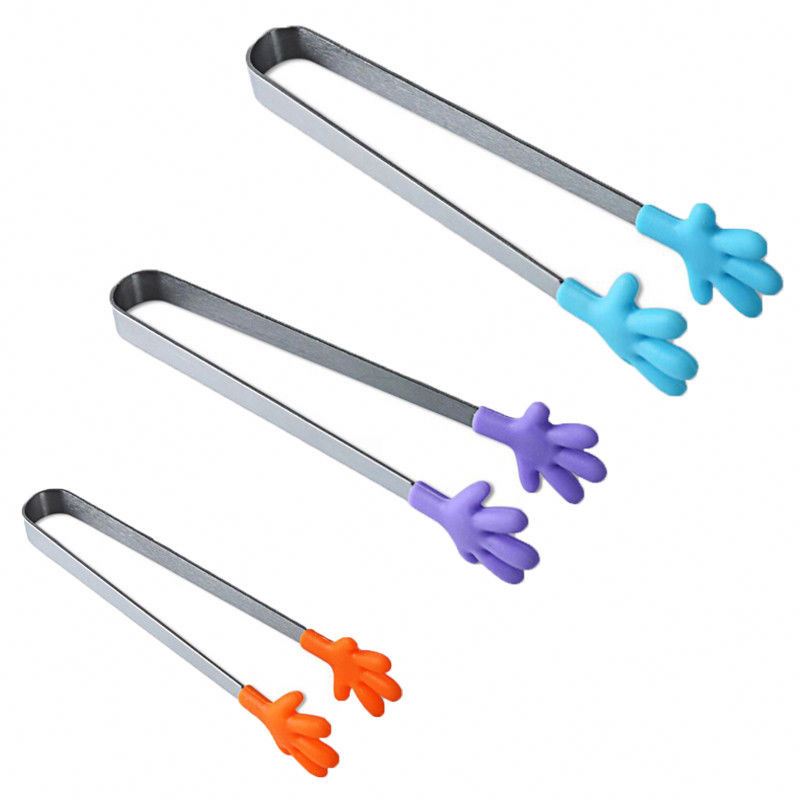Fashion Silicone Stainless Steel Cooking Kitchen Ice Tong Food BBQ Salad Hand Clip