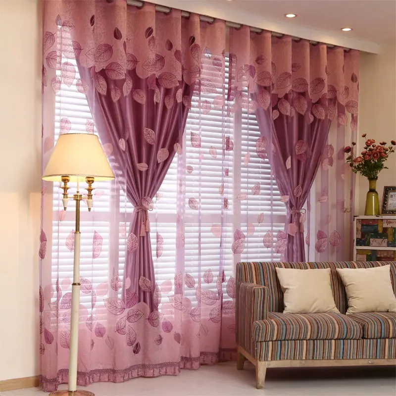 USA leaf style two layer wholesale curtain design home decor nice burnout window curtain for living room hot curtain design