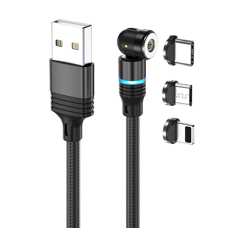 Custom Logo 540 Rotating 3 in 1 Micro USB Charging Cable USB C Magnetic Charger Cable for iPhone Magnet Data Cable