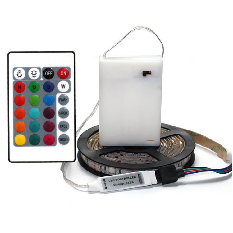 С горячей продажей 5V SMD 5050 контейнер под элемент питания цветная (RGB), 1 м, 2 м, работающая от аккумулятора Светодиодная лента с дистанционным управлением компании mlight, работающая при напряжении свет