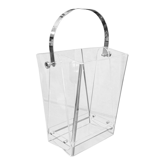 Lucite журнал держатель/Мусорная корзина с хромированной ручкой