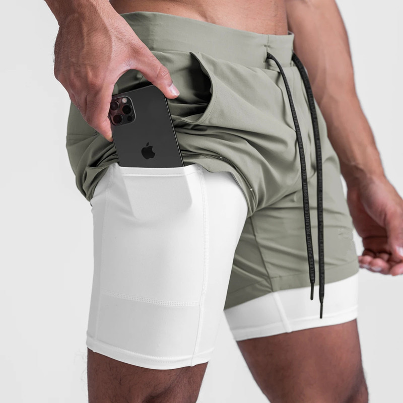 Wholesale High Quality Custom Logo Training Running Shorts Double Layer Quick Dry Men Gym Fitness Shorts With Pockets